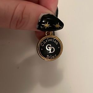 Authentic repurposed Christian Dior gold and black button pendant